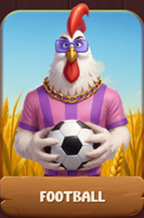 Gallo con gafas y camiseta de fútbol, sosteniendo balón